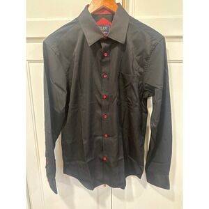 FLEX Mens Luxury Collection Black Button Up Dress Shirt Red Accents Size S